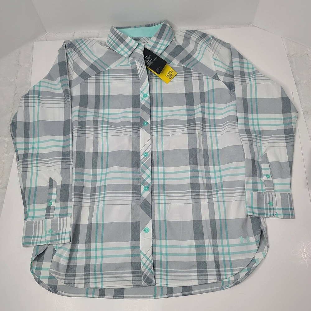 Under Armour Women's Small High Tide Plaid Fishing Shirt 1351127 NWT button up